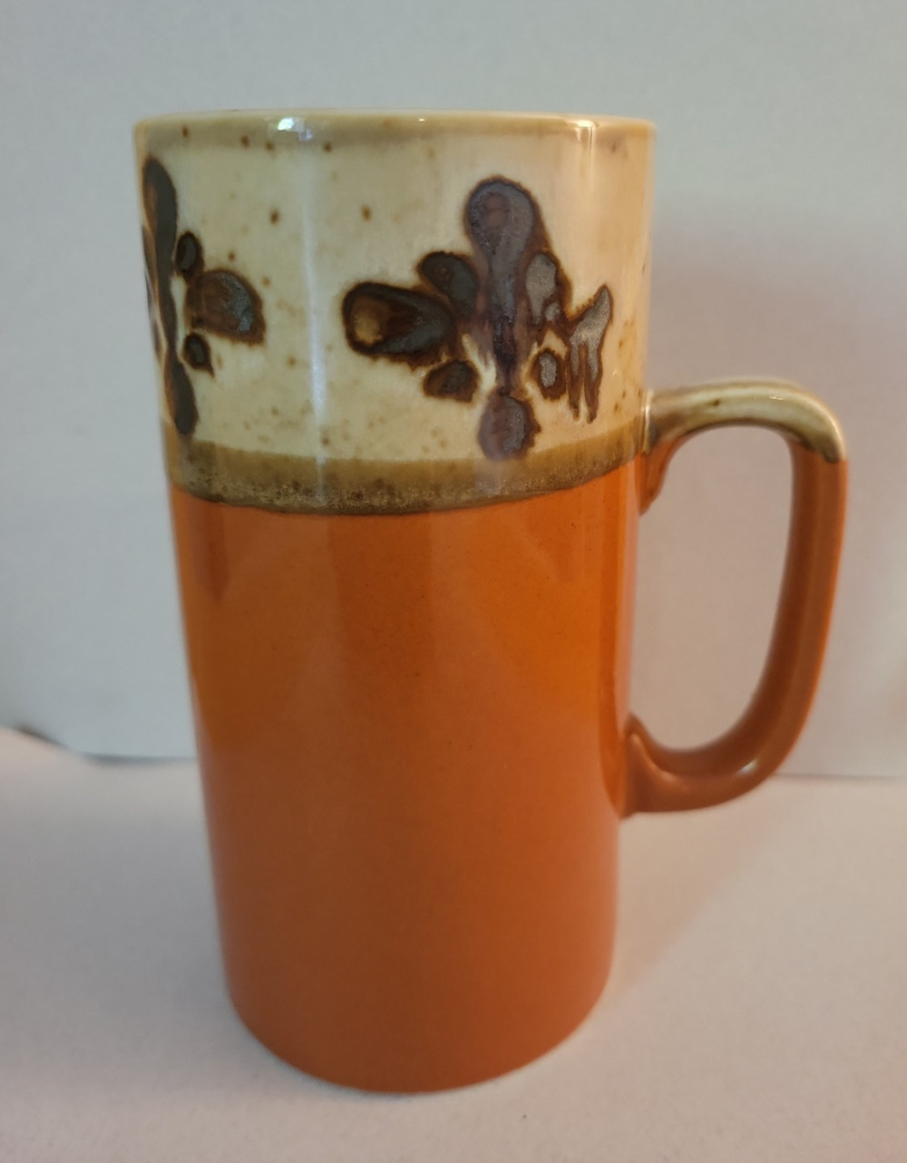 VTG Orange Stoneware Coffee Tea Mug Floral Embossed Otagiri Speckled Handled Cup
